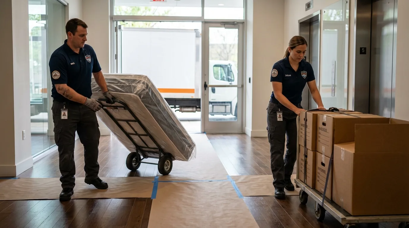 Professional apartment movers loading elevator in Point of Rocks, MD